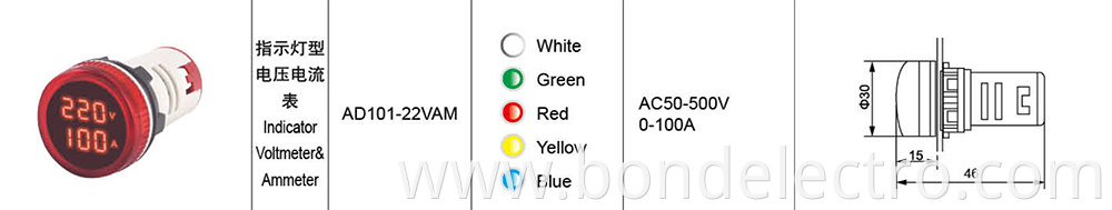 AD101-22 Вольтметр VAMS Амперметр-круглые данные 